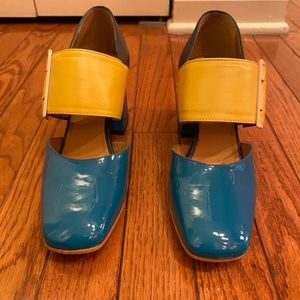 John Fluevog size 7.5 blues w yellow happy shoes